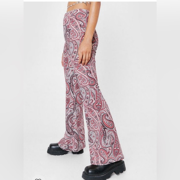 Nasty Gal Pants - Nasty Gal High Waisted Paisley Pink Flare Pants